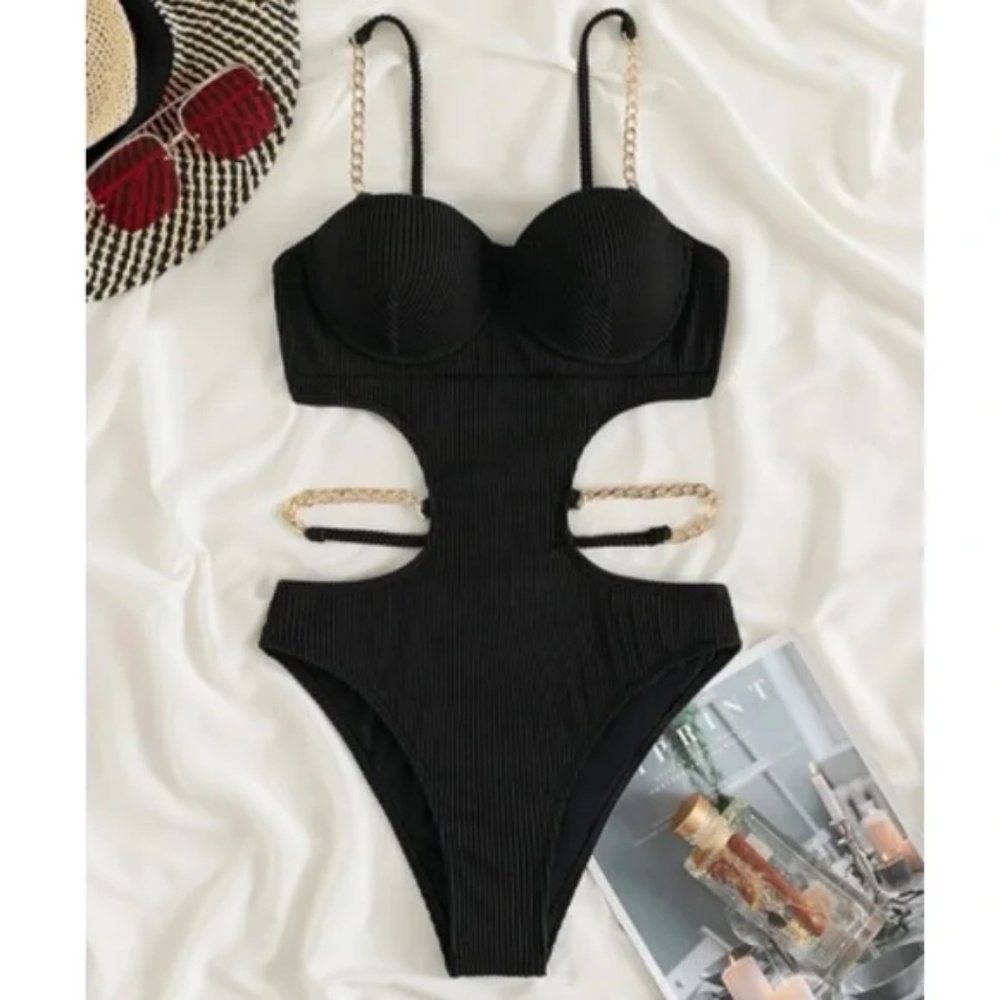 Ribbed Cut out Tie Back Monokini One Piece Swimsuit - Picture 9 of 13